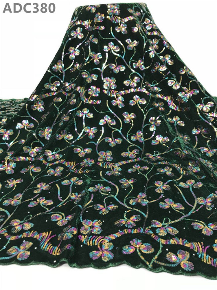 Nigerian Lace Fabric African Purple Velvet Embroidery Sequined Lace Fabric for Wedding Party