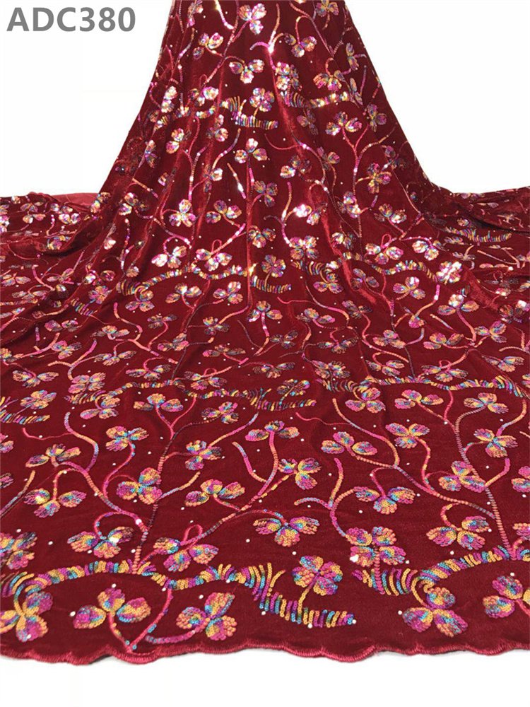 Nigerian Lace Fabric African Purple Velvet Embroidery Sequined Lace Fabric for Wedding Party