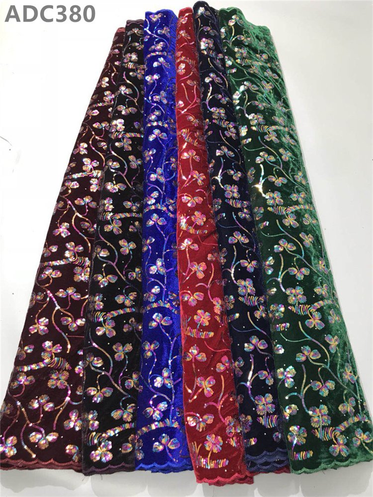 Nigerian Lace Fabric African Purple Velvet Embroidery Sequined Lace Fabric for Wedding Party