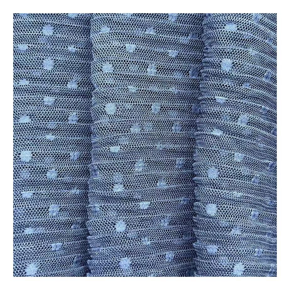 Hot Sale Embroidery Fabric 100% Polyester Crumple Wedding Soft Dark Blue Dot Tulle Fabric Materials For Dress Making