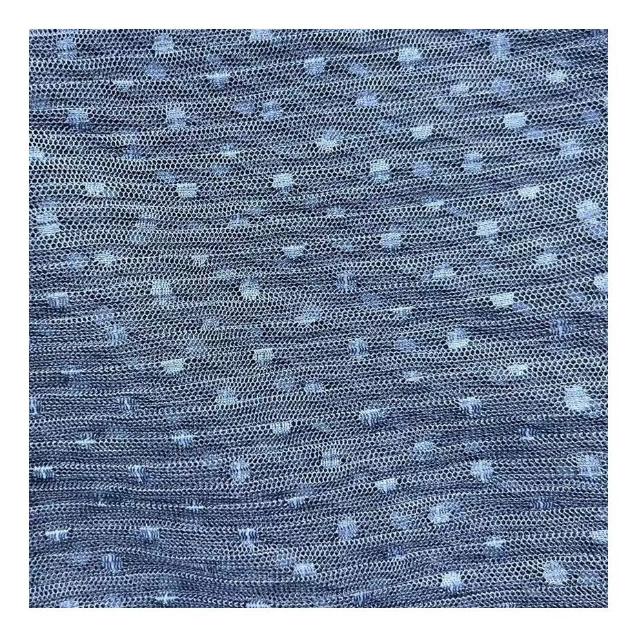 Hot Sale Embroidery Fabric 100% Polyester Crumple Wedding Soft Dark Blue Dot Tulle Fabric Materials For Dress Making
