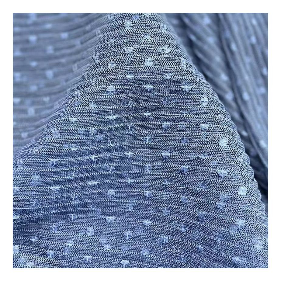 Hot Sale Embroidery Fabric 100% Polyester Crumple Wedding Soft Dark Blue Dot Tulle Fabric Materials For Dress Making