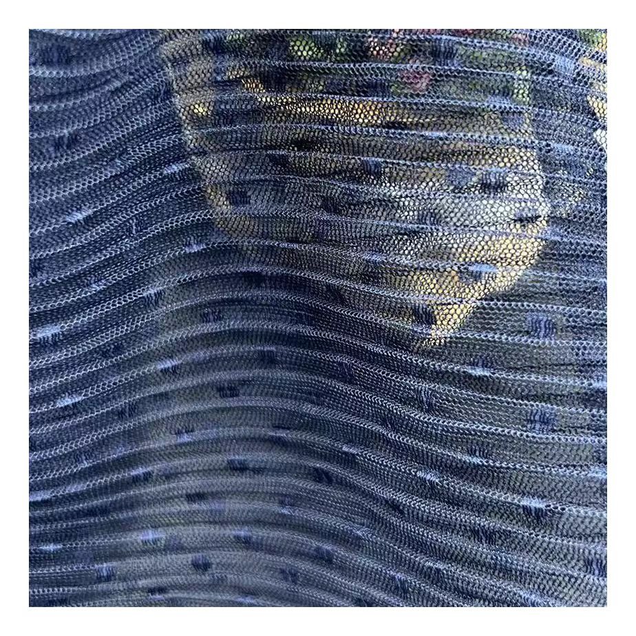 Hot Sale Embroidery Fabric 100% Polyester Crumple Wedding Soft Dark Blue Dot Tulle Fabric Materials For Dress Making