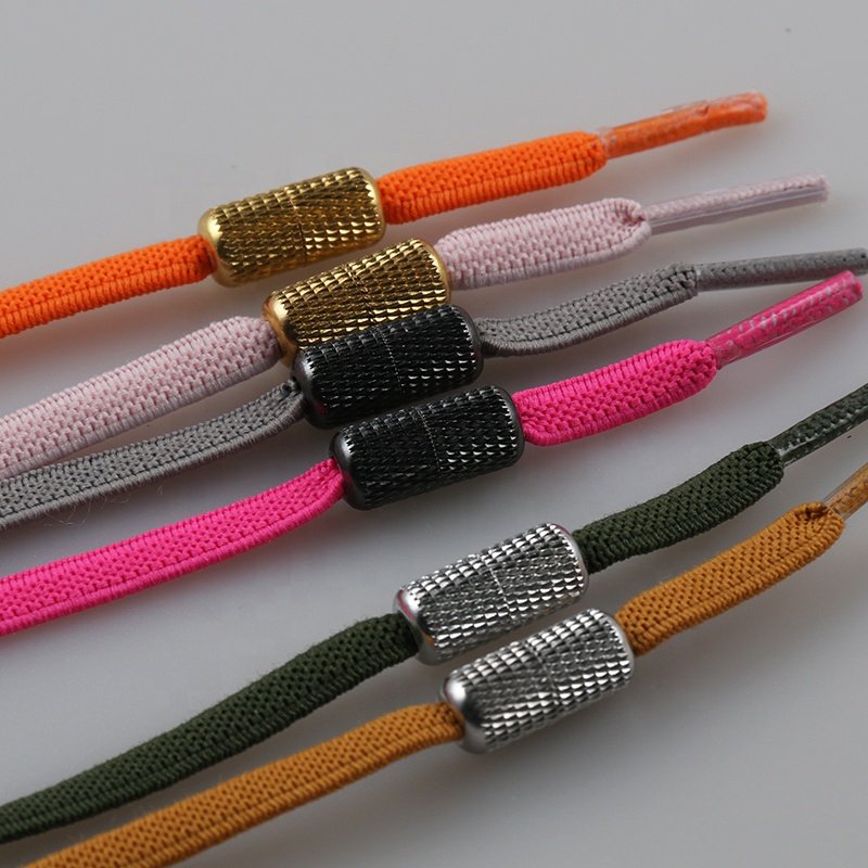 Custom no tie Shoelace Manufactures Multi-color Polyester Elastic Shoe Lace with Metal Aglet