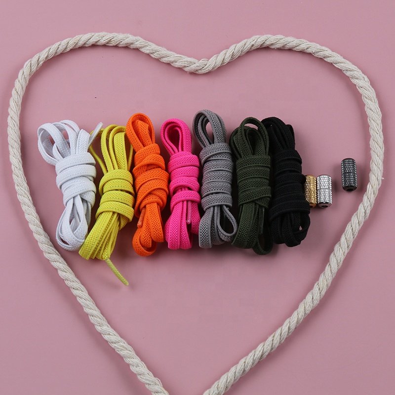 Custom no tie Shoelace Manufactures Multi-color Polyester Elastic Shoe Lace with Metal Aglet