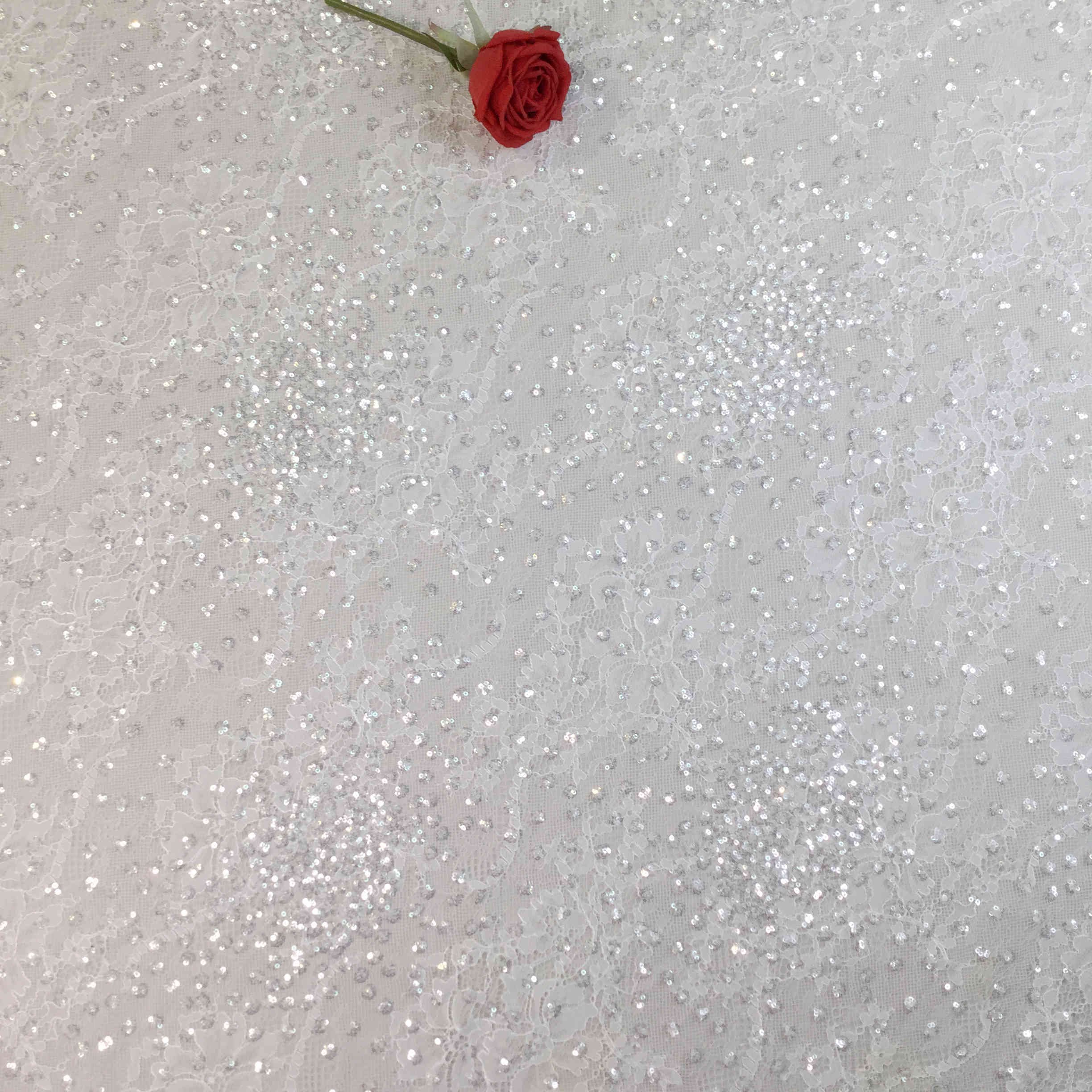 MX525 New arrival Elegant silver bridal tulle white Sequin embroidery lace fabric for wedding dress
