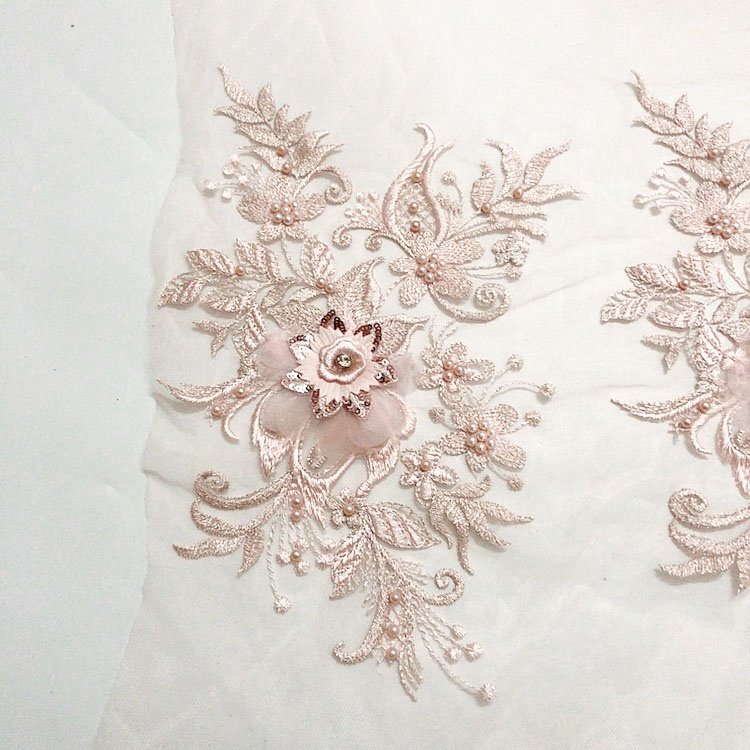 Pearls 3d flower sequined embroidery applique lace handcut fabric clothing DIY craft accessories LT2526A