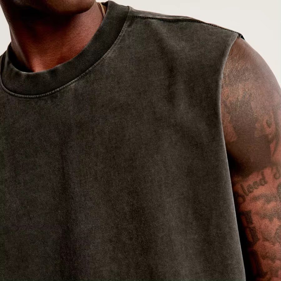 Men Workout Clothes Fitness Premium Heavyweight Cropped Ribbed Neck Athletic Wear Tank Top Men High Street