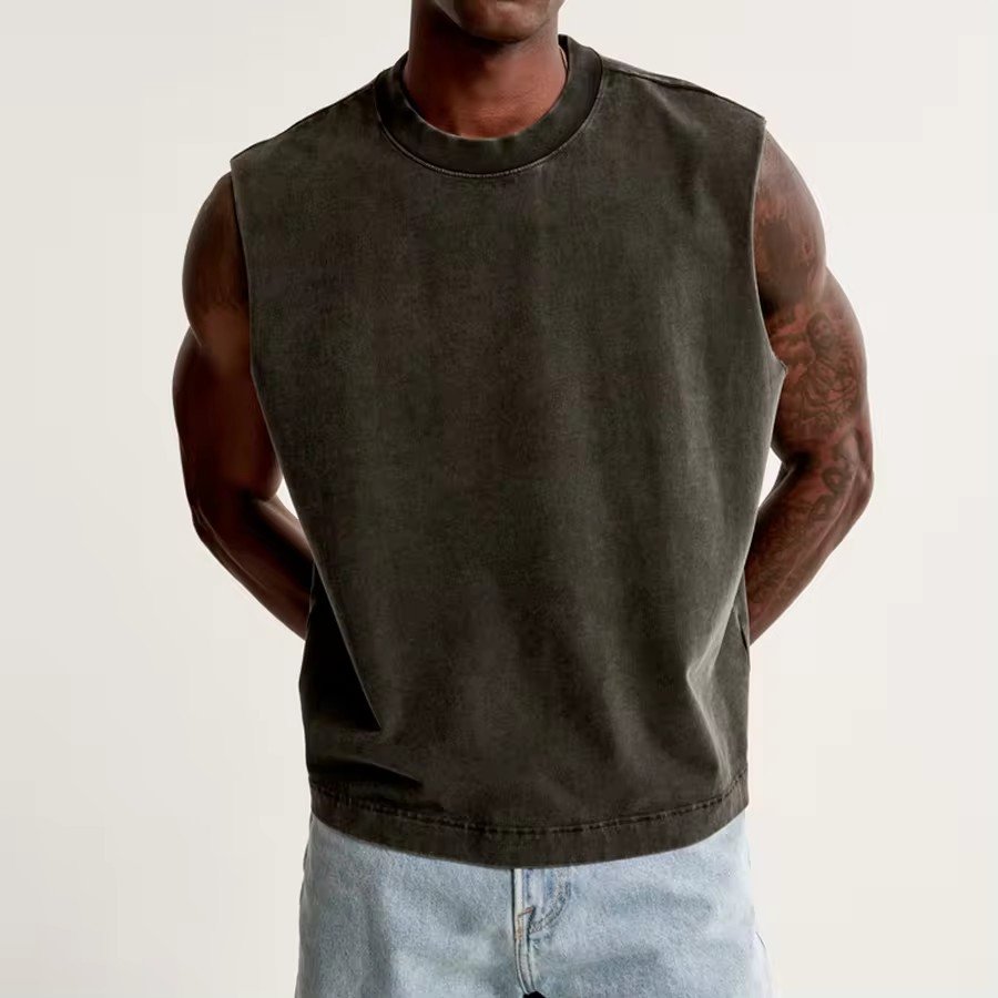 Men Workout Clothes Fitness Premium Heavyweight Cropped Ribbed Neck Athletic Wear Tank Top Men High Street