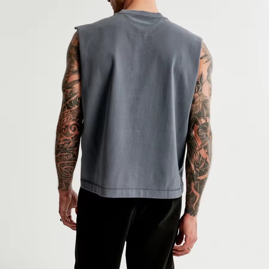 Men Workout Clothes Fitness Premium Heavyweight Cropped Ribbed Neck Athletic Wear Tank Top Men High Street