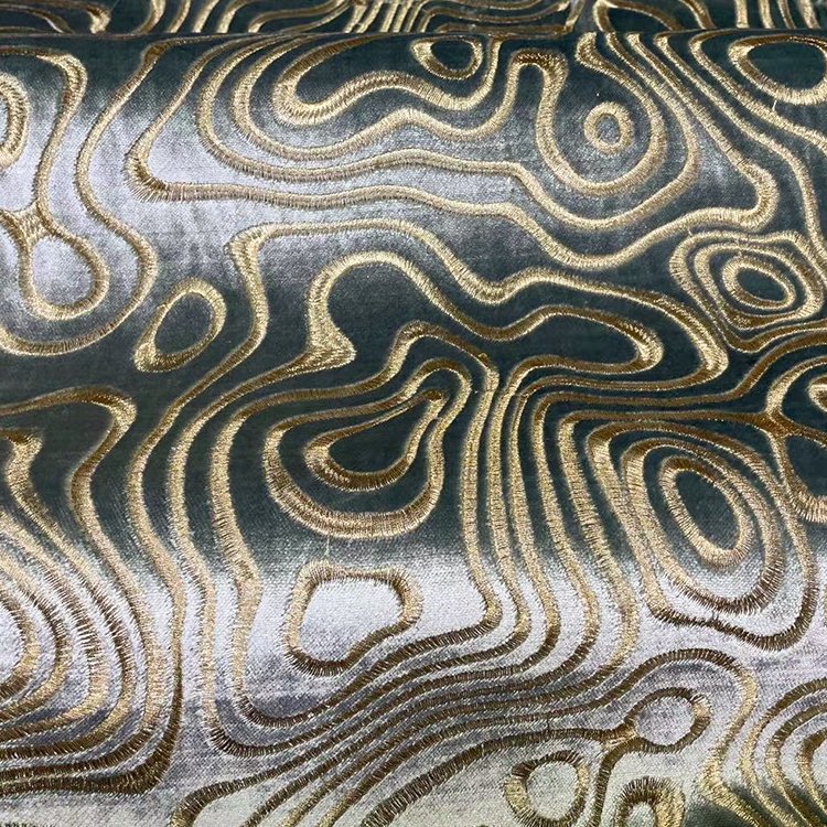 Italy Navy 100% Polyester Sequin Upholstery Curtains Fabric Embroidery Velvet Fabric Bridal Beaded Sofa Fabric