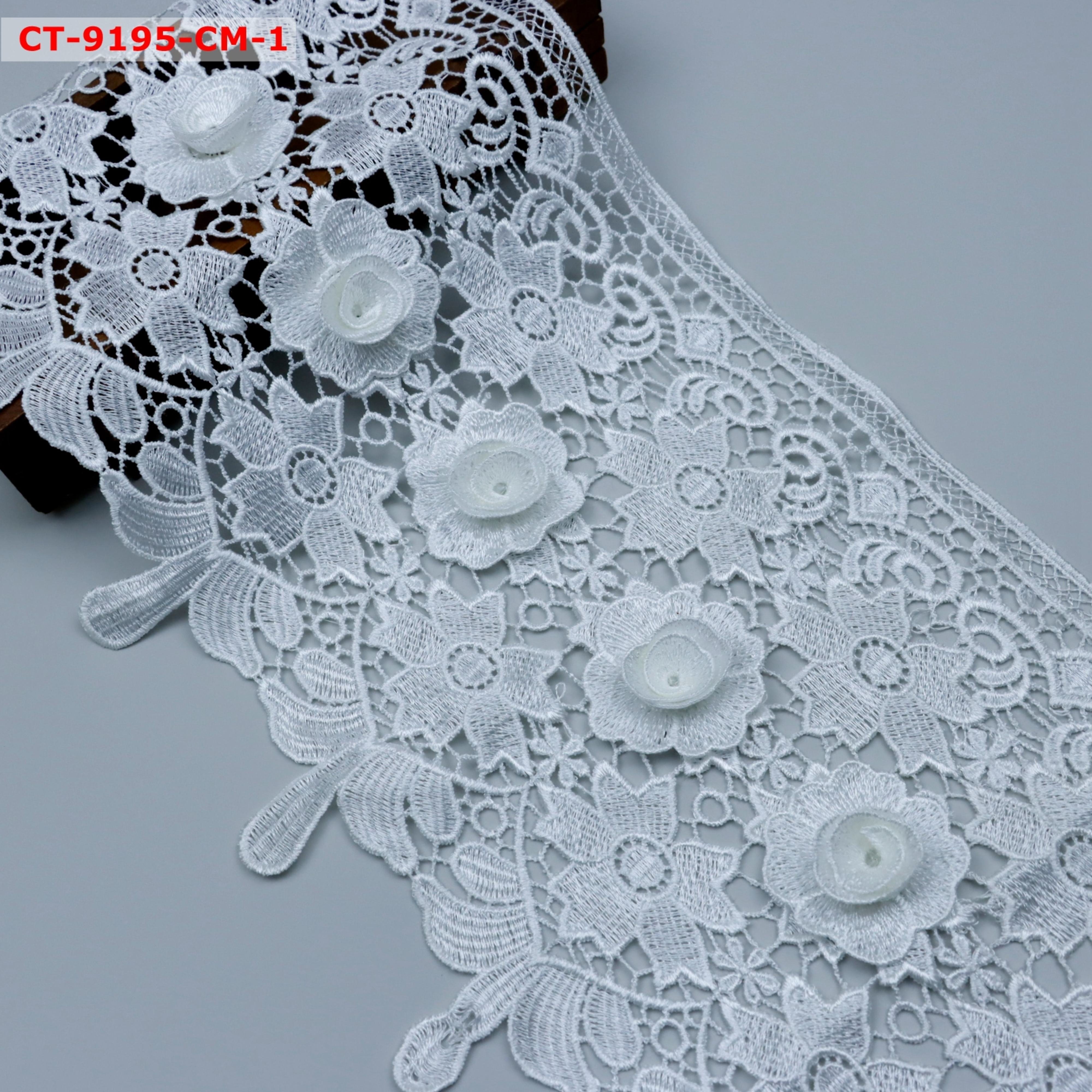 Ribete de encaje 24 cm width OEM Wholesale 3D Flower Milk Yarn Lace Trim Embroidered Cotton and Polyester Lace Trim