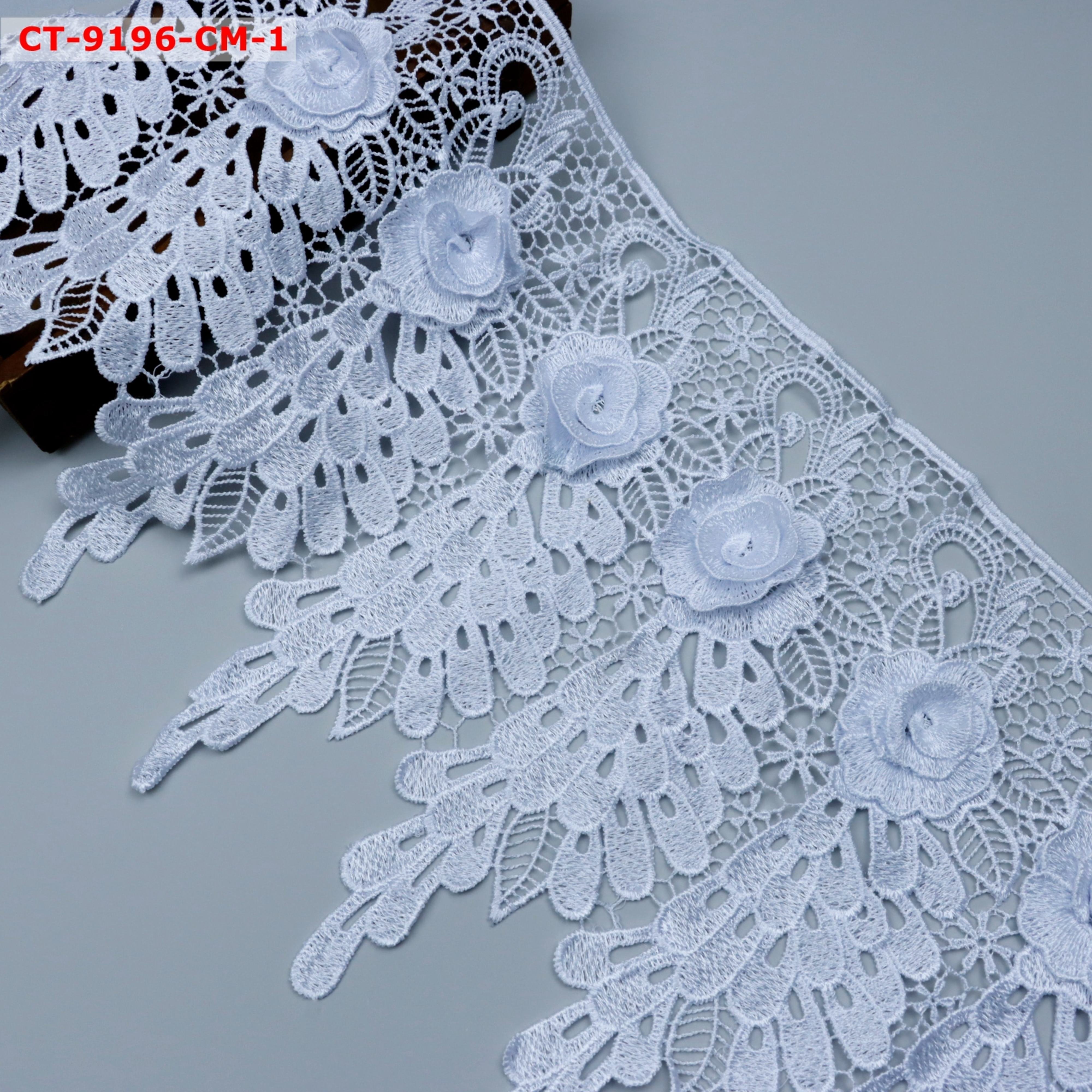Ribete de encaje 24 cm width OEM Wholesale 3D Flower Milk Yarn Lace Trim Embroidered Cotton and Polyester Lace Trim