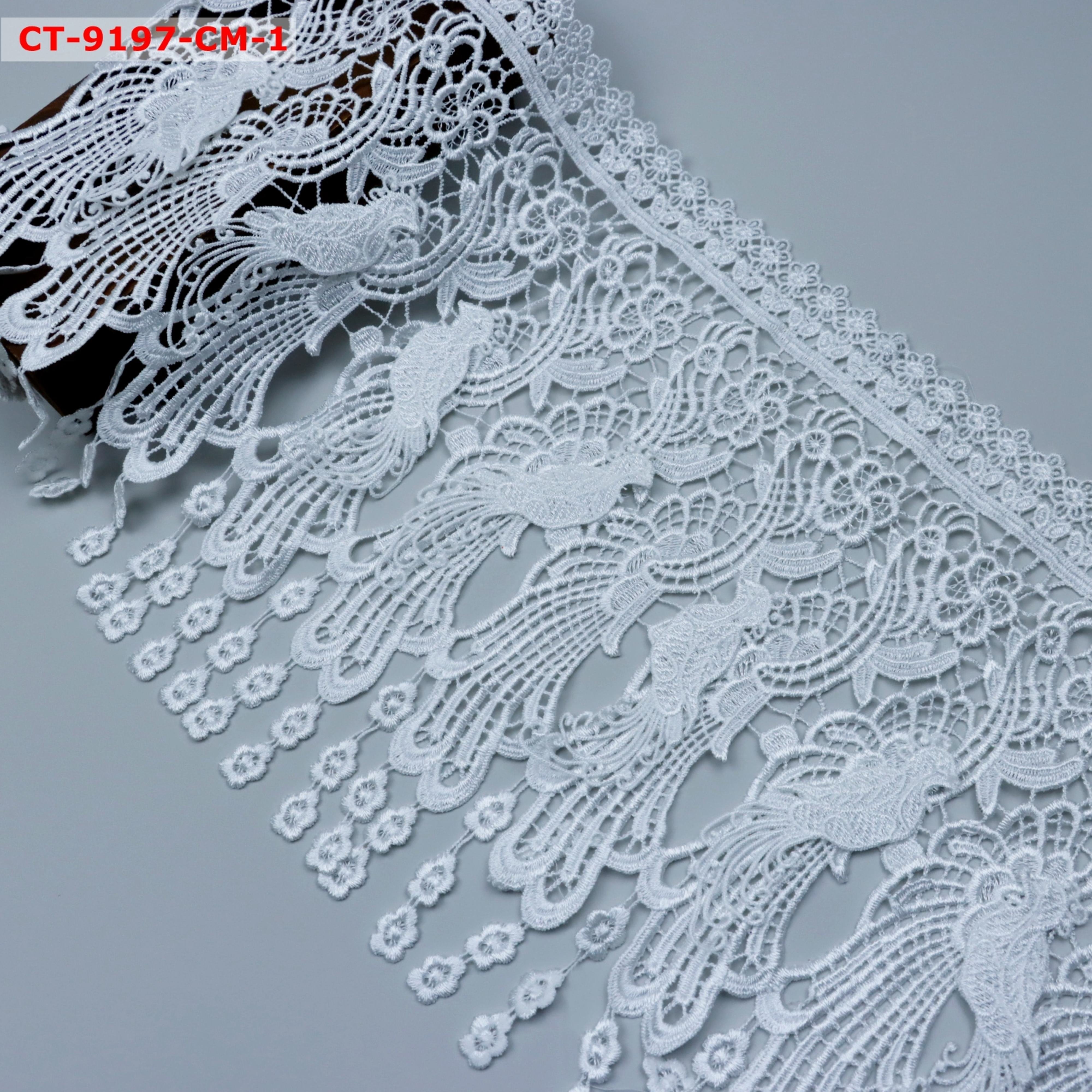 Ribete de encaje 24 cm width OEM Wholesale 3D Flower Milk Yarn Lace Trim Embroidered Cotton and Polyester Lace Trim
