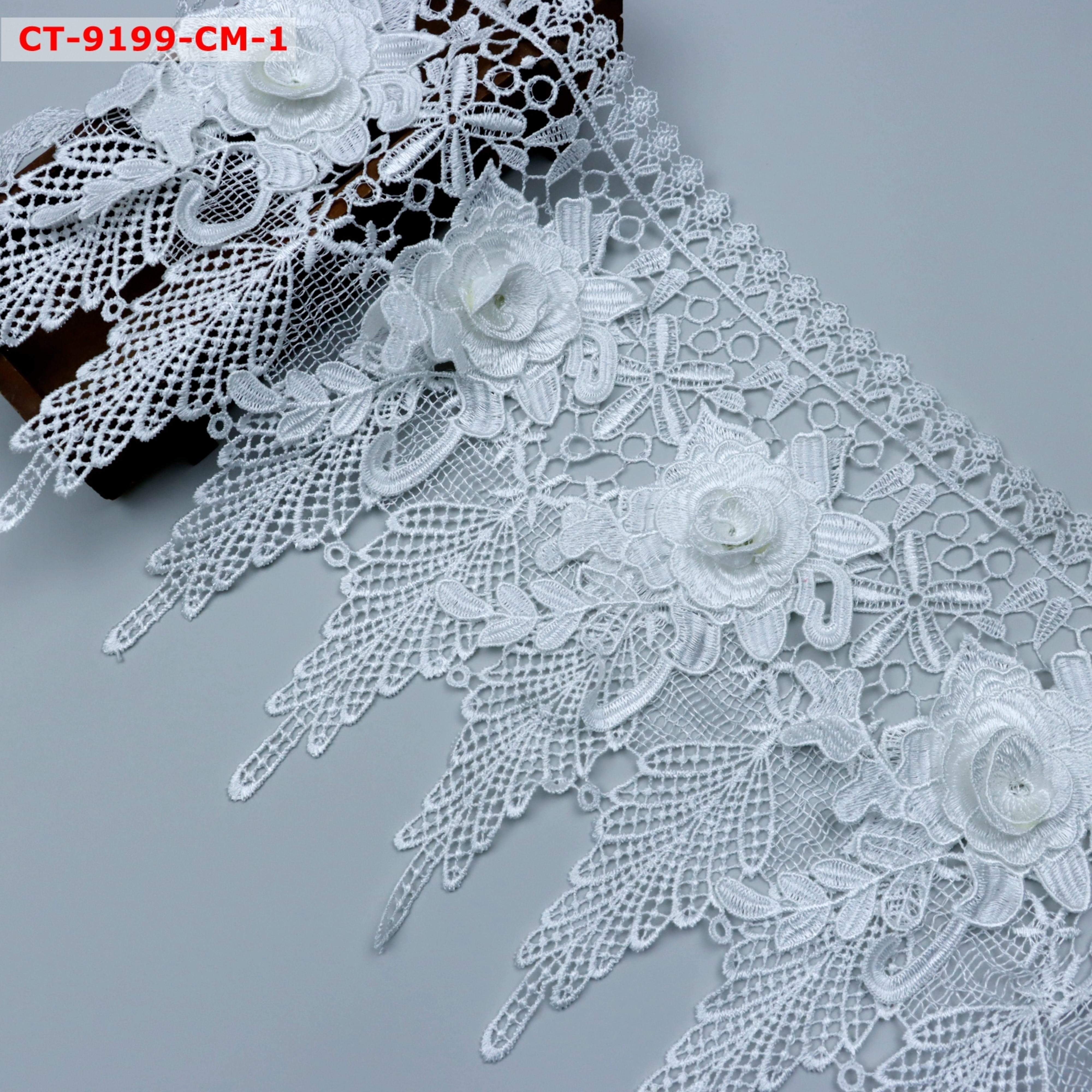 Ribete de encaje 24 cm width OEM Wholesale 3D Flower Milk Yarn Lace Trim Embroidered Cotton and Polyester Lace Trim