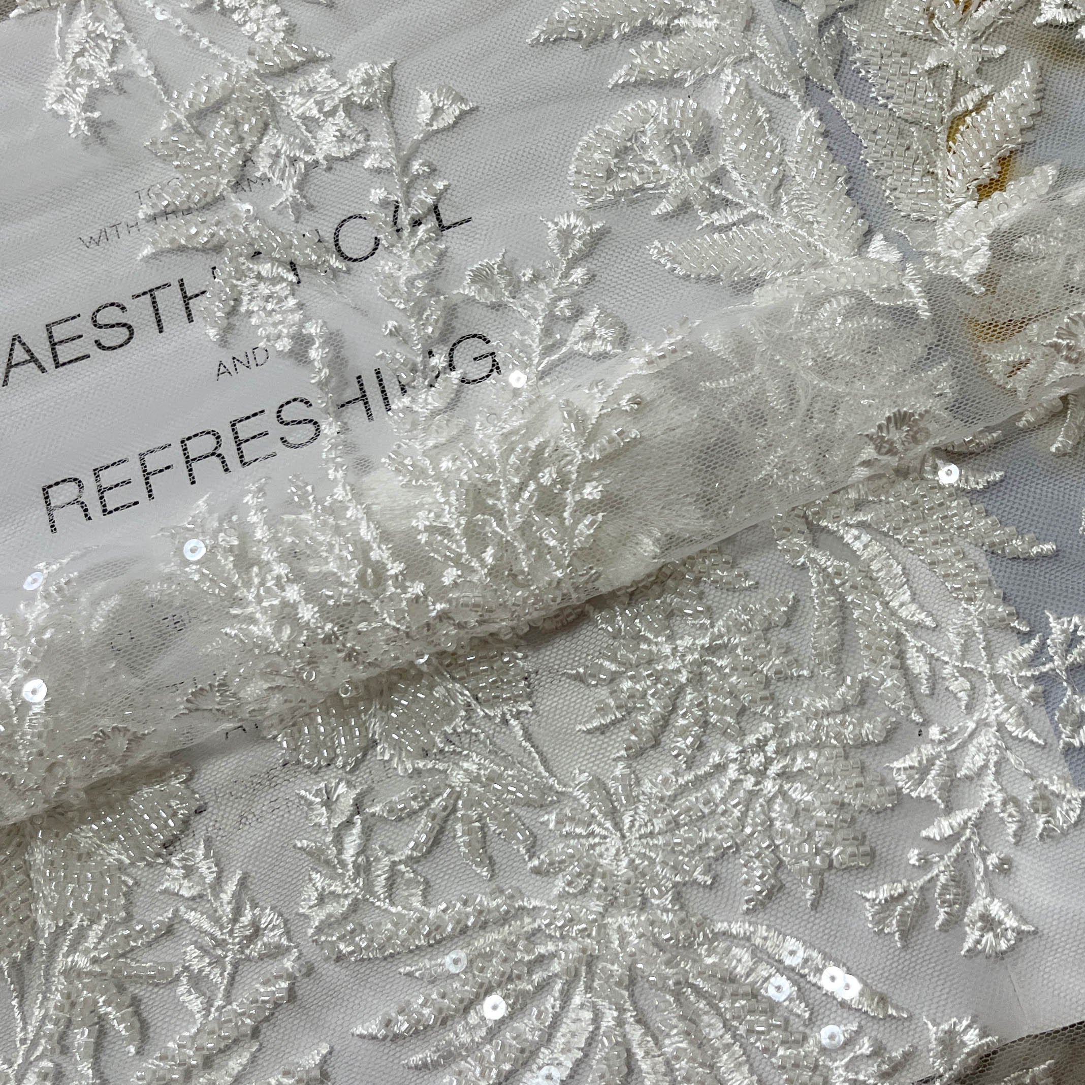 Sequin wedding beaded laces fabrics in white
