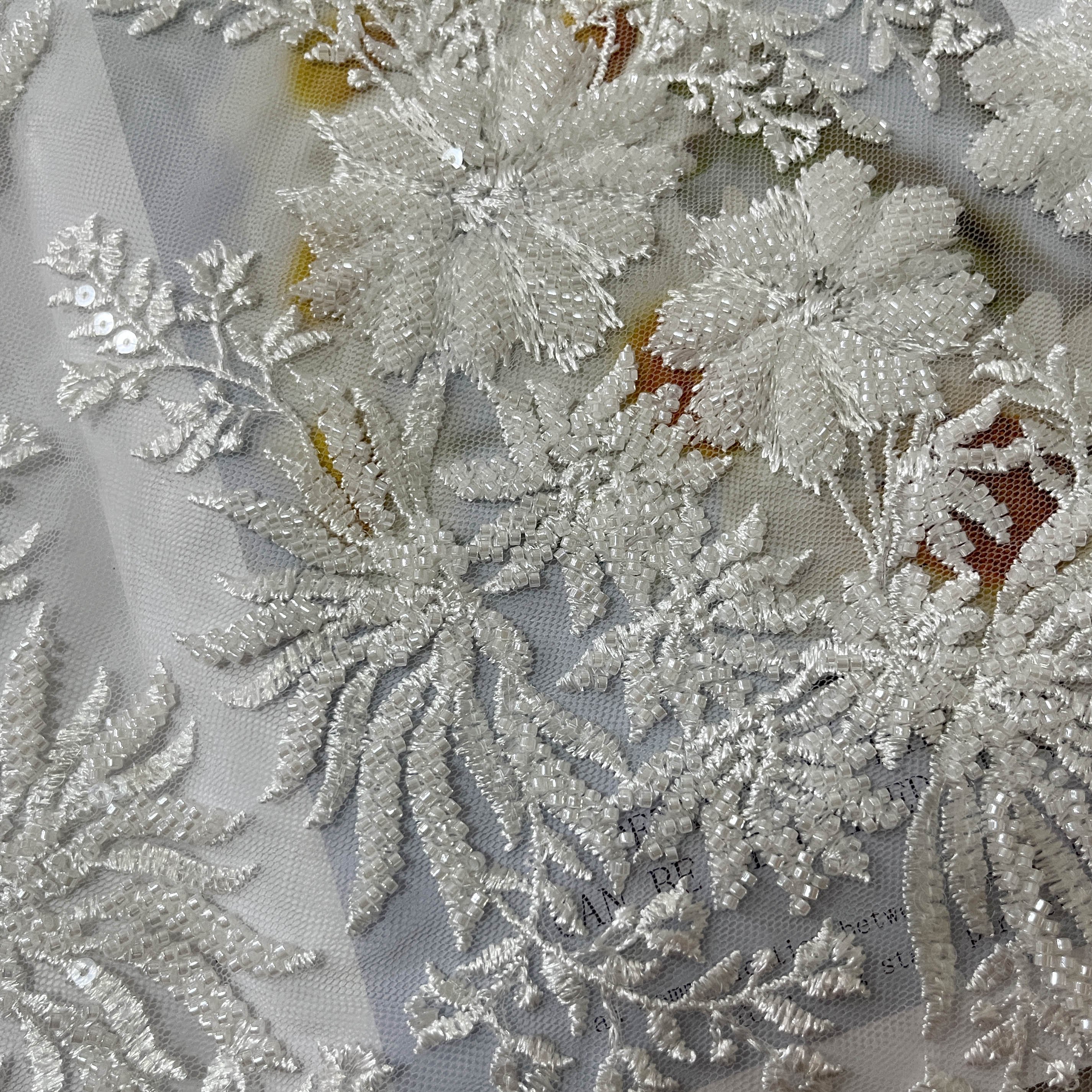 Sequin wedding beaded laces fabrics in white