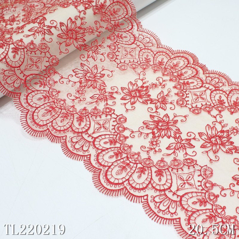 Vivid 20cm Chantilly Embroidery Black Flowers Lace Trim Polyester Fabric Nude Mesh Laces for Dresses