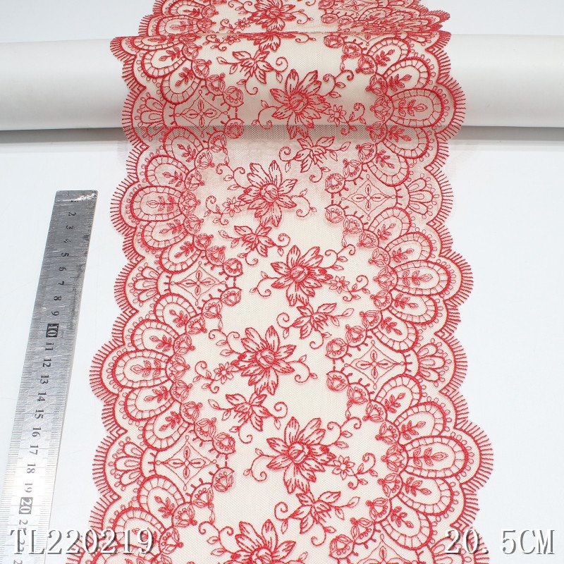 Vivid 20cm Chantilly Embroidery Black Flowers Lace Trim Polyester Fabric Nude Mesh Laces for Dresses