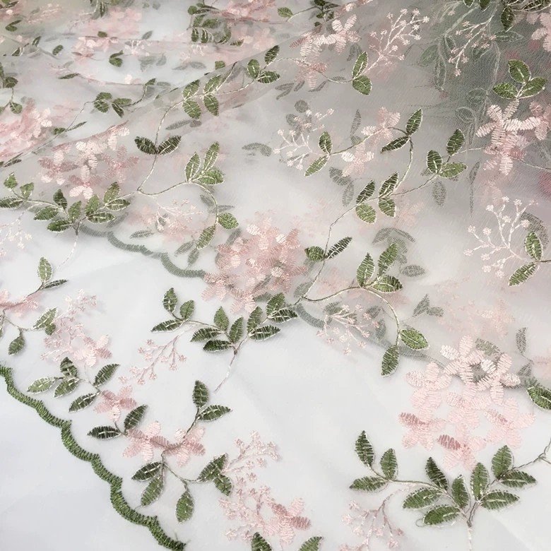 Flower Embroidery Tulle Mesh Lace Fabric for Curtain Tablecloth Dress Home Textile