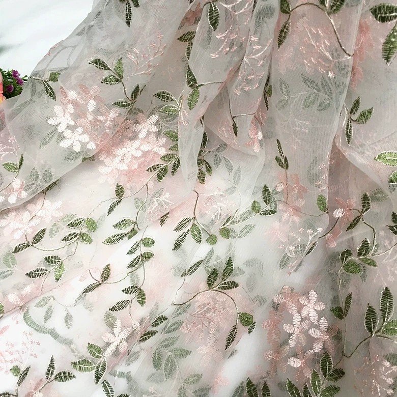 Flower Embroidery Tulle Mesh Lace Fabric for Curtain Tablecloth Dress Home Textile