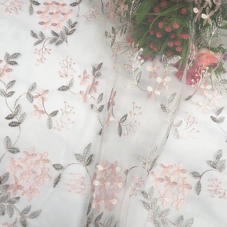 Flower Embroidery Tulle Mesh Lace Fabric for Curtain Tablecloth Dress Home Textile