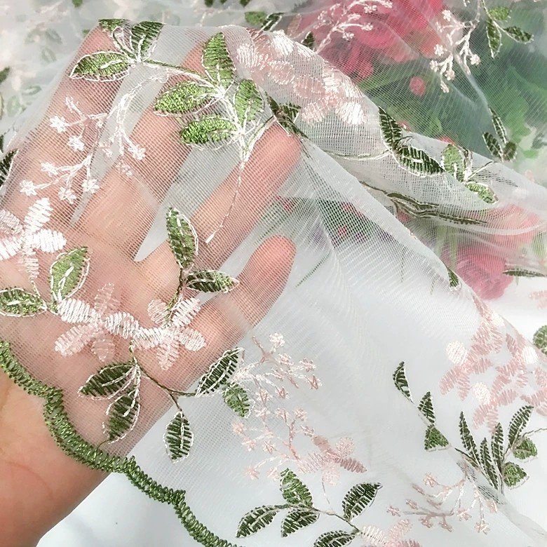 Flower Embroidery Tulle Mesh Lace Fabric for Curtain Tablecloth Dress Home Textile