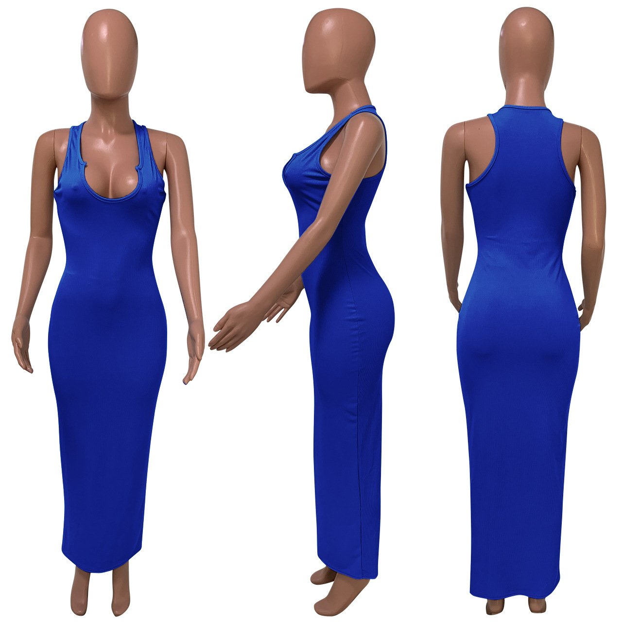 Fashion Women Summer Clothes 2022 Elegant Solid U-neck Sleeveless Rib Knitted Maxi Dress Woman Sexy Bodycon Midi Casual Dress