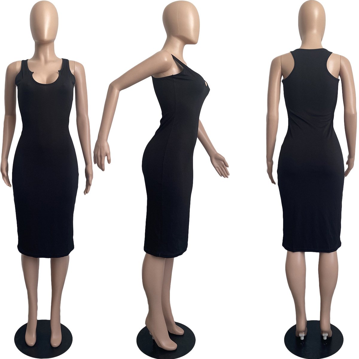 Fashion Women Summer Clothes 2022 Elegant Solid U-neck Sleeveless Rib Knitted Maxi Dress Woman Sexy Bodycon Midi Casual Dress