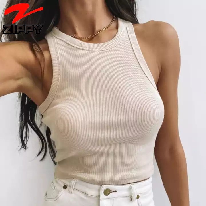 Wholesale Custom Logo Plain Ribbed Knitting Crop Top Printing Women's Tank Tops