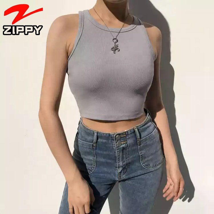 Wholesale Custom Logo Plain Ribbed Knitting Crop Top Printing Women's Tank Tops