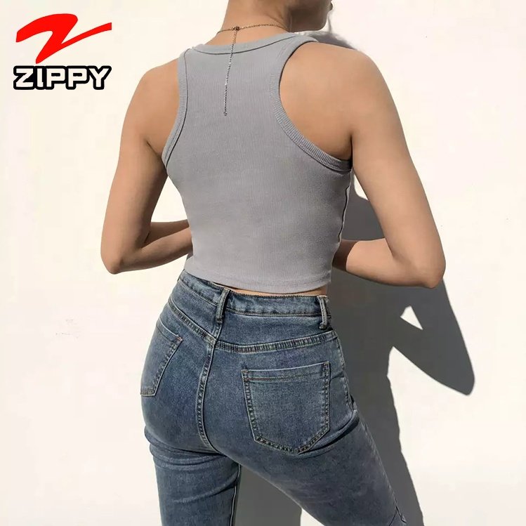 Wholesale Custom Logo Plain Ribbed Knitting Crop Top Printing Women's Tank Tops
