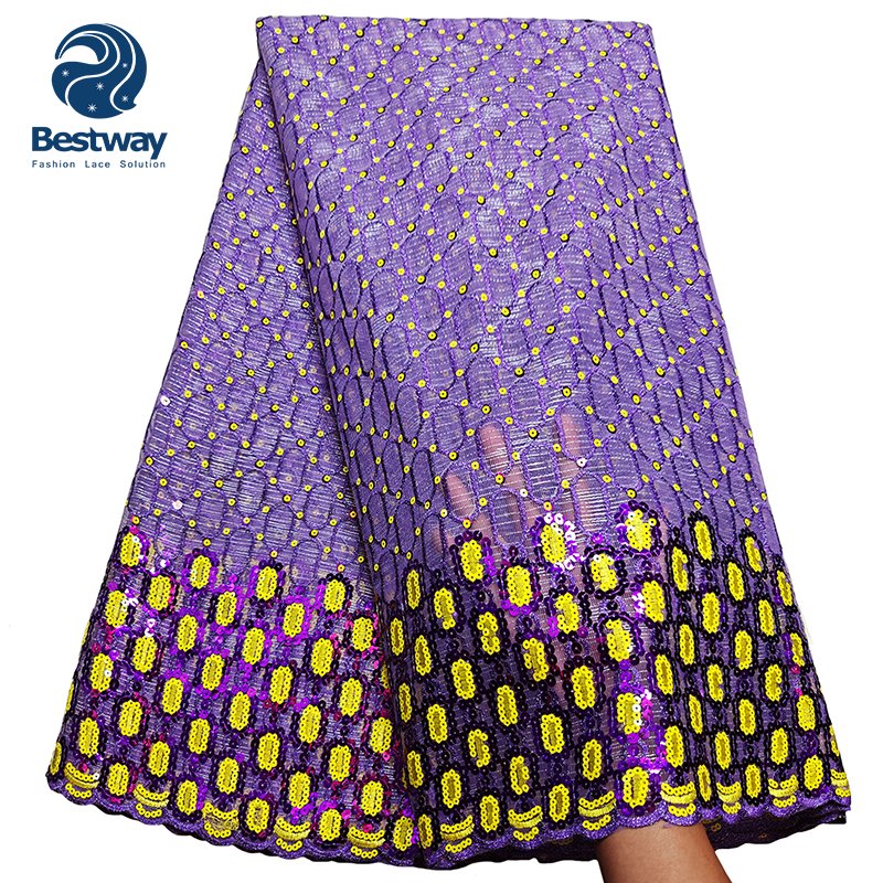 Bestway Lace African Lace Fabric Lilac And Yellow Sequin Embroidery Fabric