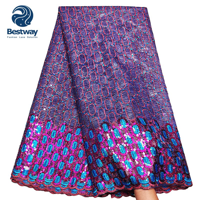 Bestway Lace African Lace Fabric Lilac And Yellow Sequin Embroidery Fabric