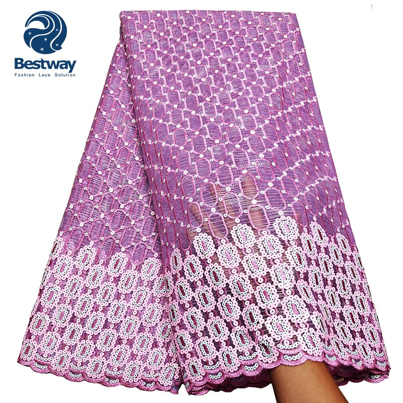 Bestway Lace African Lace Fabric Lilac And Yellow Sequin Embroidery Fabric