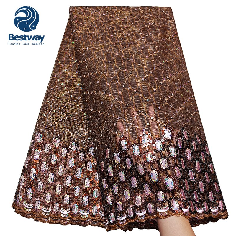 Bestway Lace African Lace Fabric Lilac And Yellow Sequin Embroidery Fabric