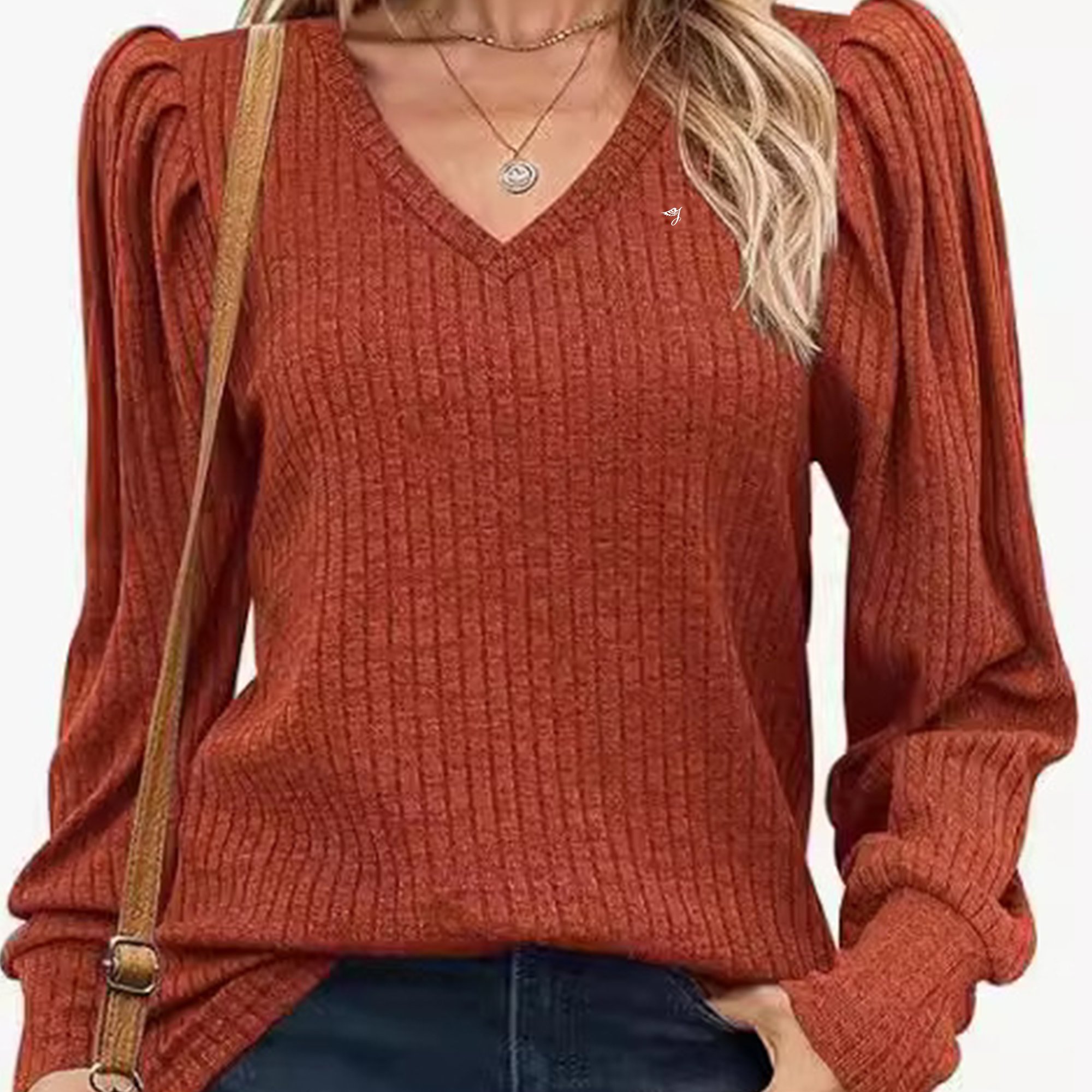 OEM Wholesale Customized V-Neck Knitted Ribbed Custom Sweater Ladies Tops And Blouses Women