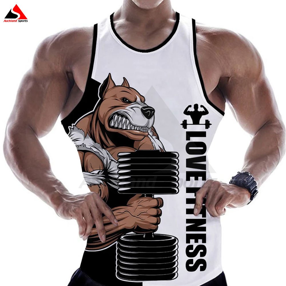 Wholesale Sublimated 3d Tank Tops Singlet Breathable Gym T-shirt Customized Animal Letter Print Vest Men Bodybuilding Singlet