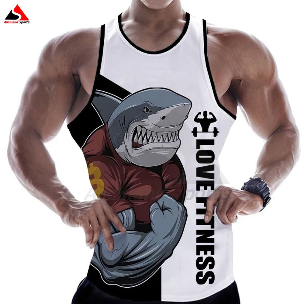 Wholesale Sublimated 3d Tank Tops Singlet Breathable Gym T-shirt Customized Animal Letter Print Vest Men Bodybuilding Singlet