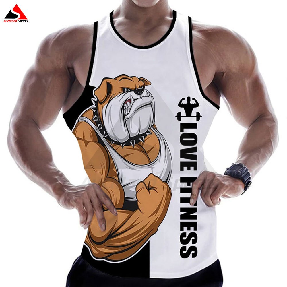 Wholesale Sublimated 3d Tank Tops Singlet Breathable Gym T-shirt Customized Animal Letter Print Vest Men Bodybuilding Singlet