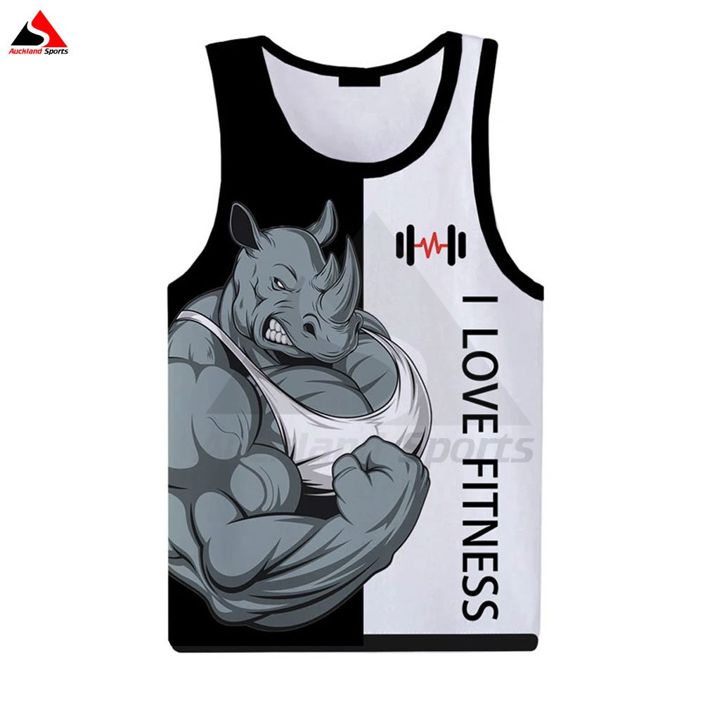 Wholesale Sublimated 3d Tank Tops Singlet Breathable Gym T-shirt Customized Animal Letter Print Vest Men Bodybuilding Singlet
