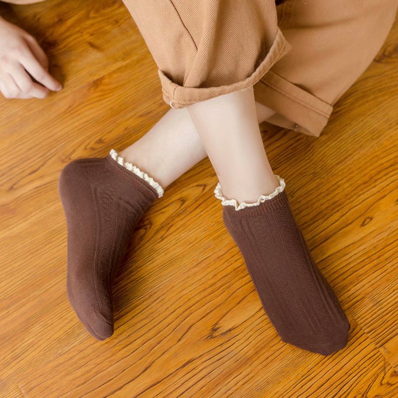 Dropshipping cotton ribbed knitted pairing lace socks casuals for girls
