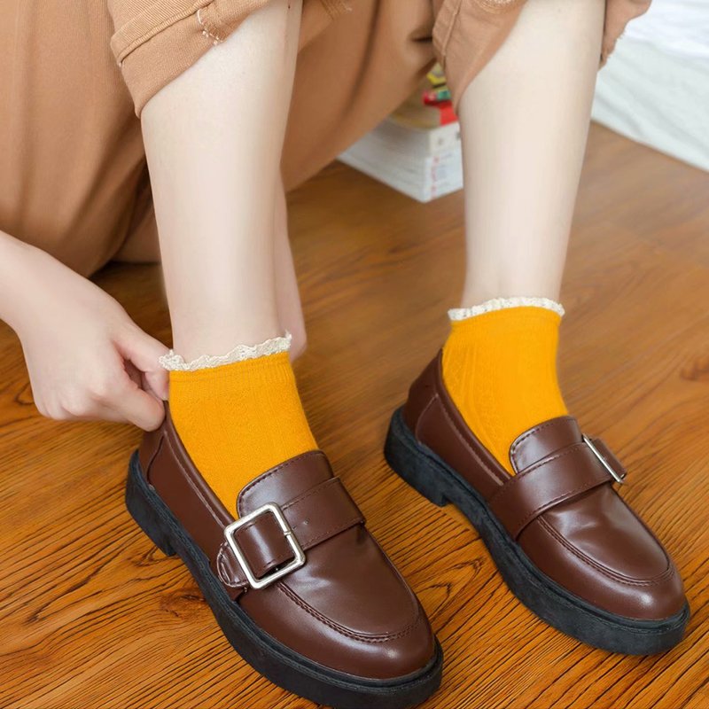 Dropshipping cotton ribbed knitted pairing lace socks casuals for girls
