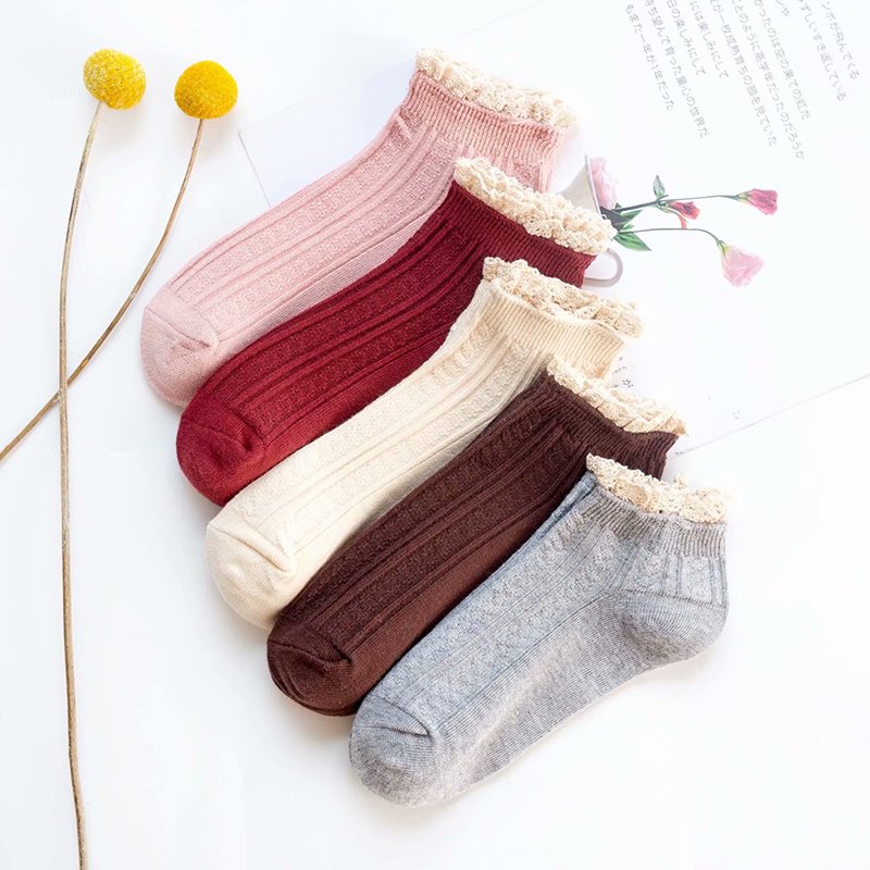 Dropshipping cotton ribbed knitted pairing lace socks casuals for girls