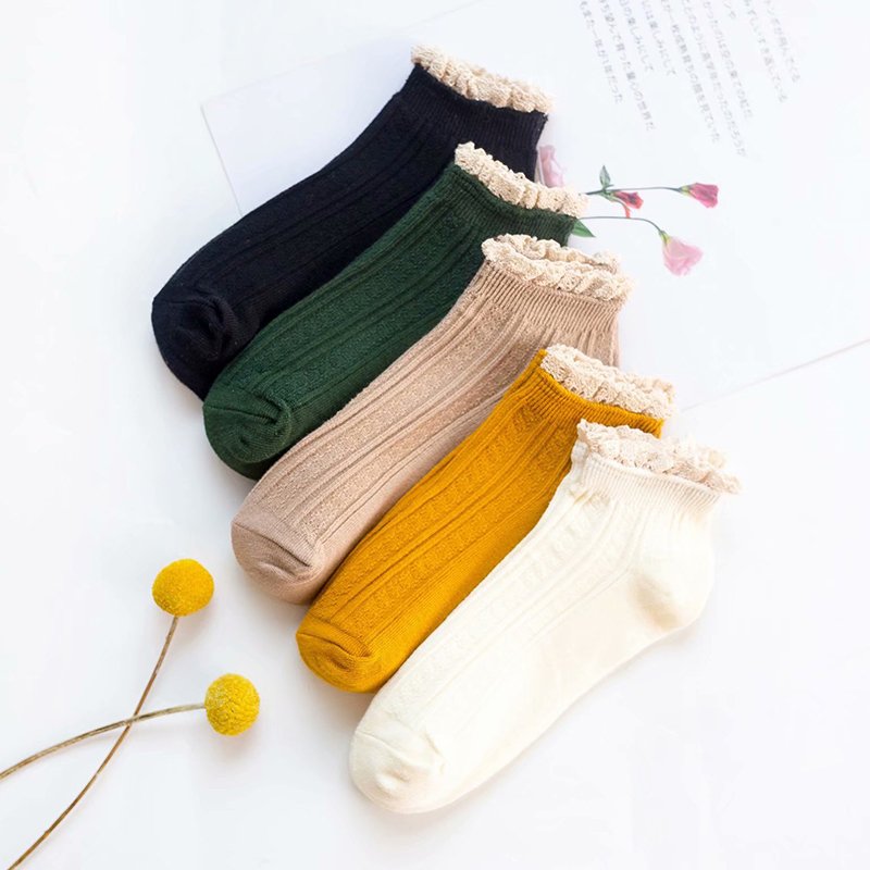 Dropshipping cotton ribbed knitted pairing lace socks casuals for girls