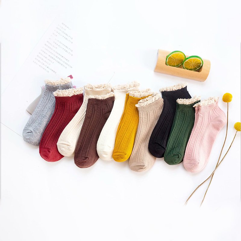 Dropshipping cotton ribbed knitted pairing lace socks casuals for girls