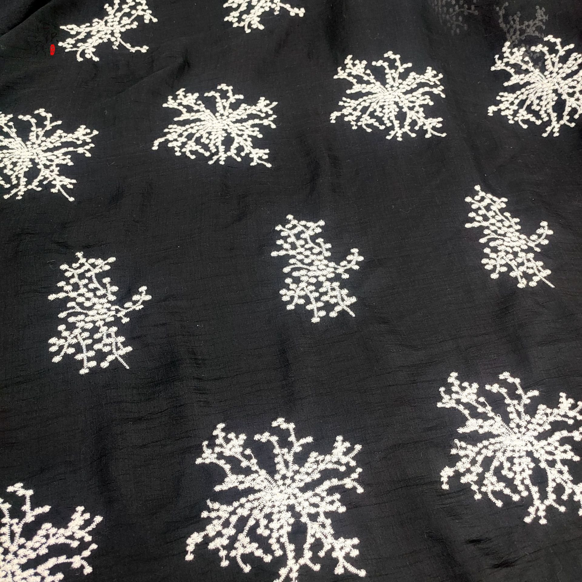 Spring and summer new chiffon embroidery fabric fashion chrysanthemum pattern light breathable women's dress