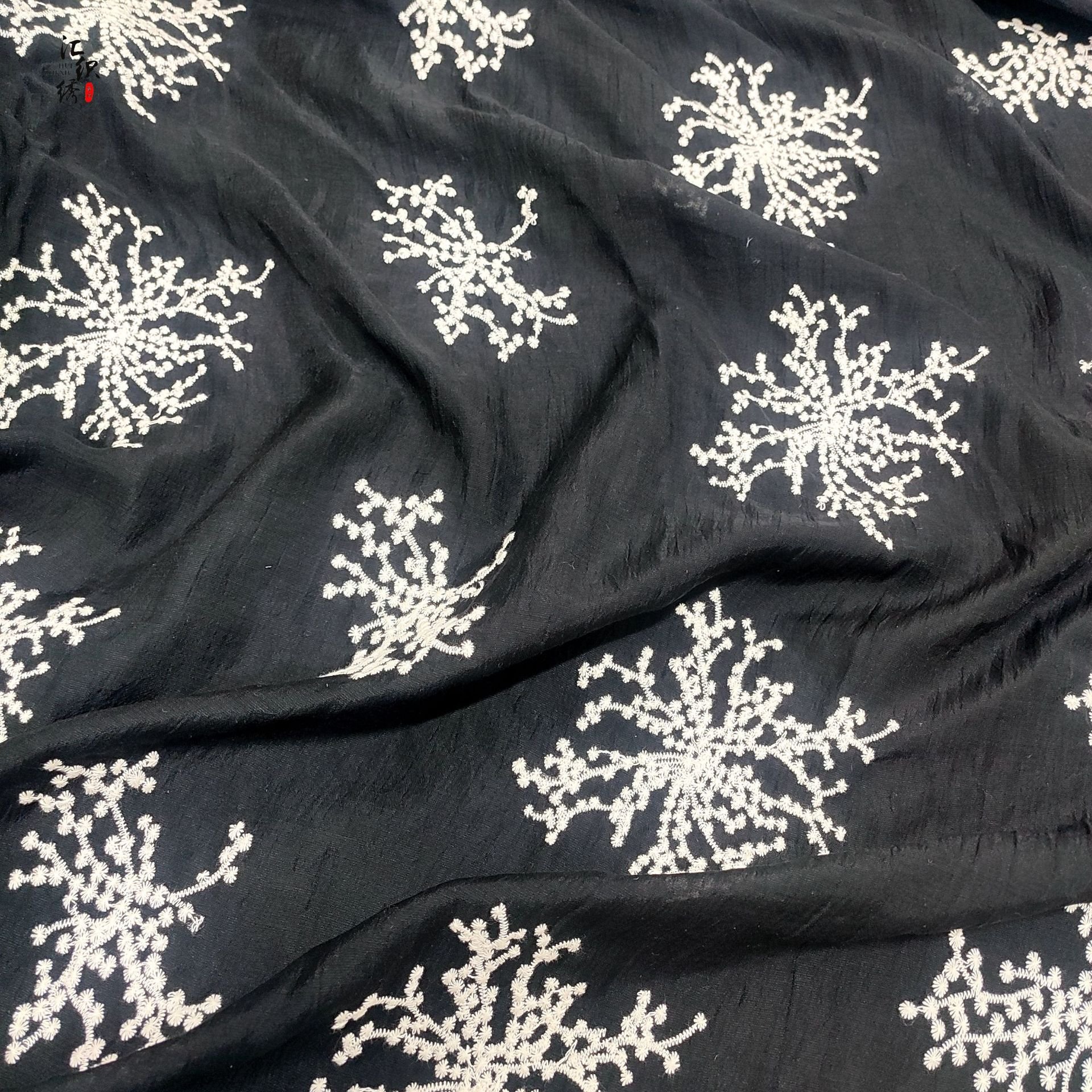 Spring and summer new chiffon embroidery fabric fashion chrysanthemum pattern light breathable women's dress