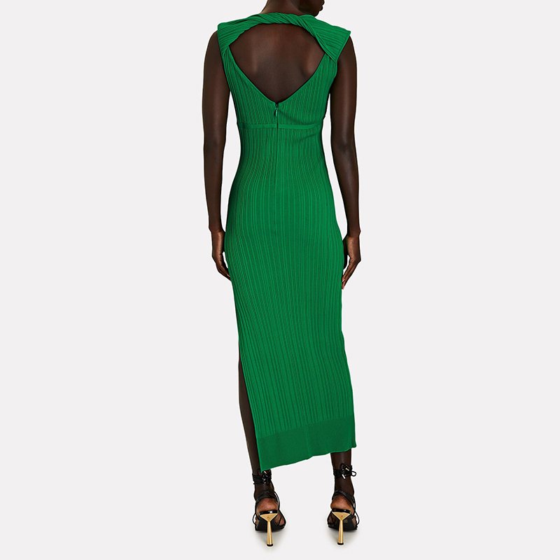 Trendy Fashion Rib Knit Dress Sleeveless Cut Out Back Midi Dress