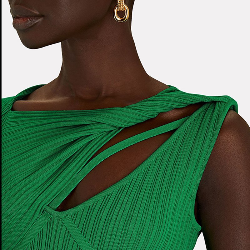Trendy Fashion Rib Knit Dress Sleeveless Cut Out Back Midi Dress